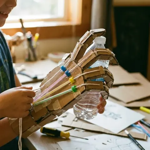 Cardboard robot arm a kid built at home